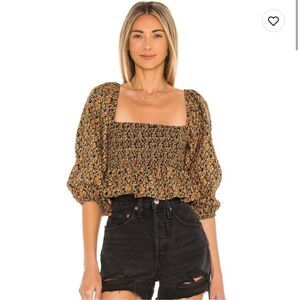 Faithfull the Brand 100% Linen Vivica Top In Cardette Floral Print. Size 4.